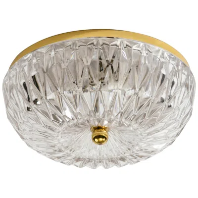 Pre-owned Lightolier German Glass And Brass Flush Mount Chandelier In Transparent