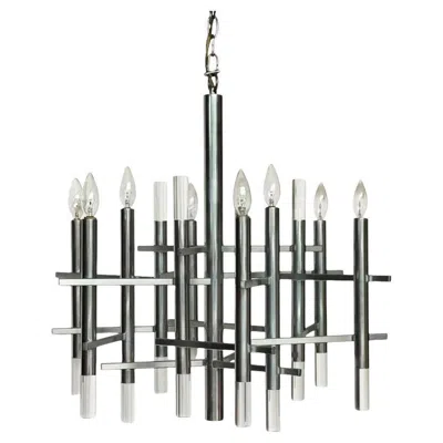 Pre-owned Lightolier Large Mid-century Modern Italian Chrome & Lucite Chandelier By Gaetano Sciolari In Transparent
