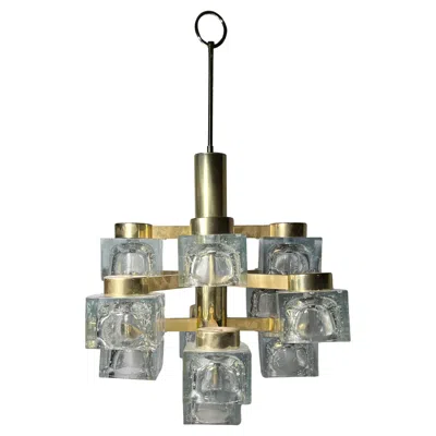 Pre-owned Lightolier Large Vintage Gaetano Sciolari /  13 Ice Cube Chandelier Pendant Lamp In Transparent