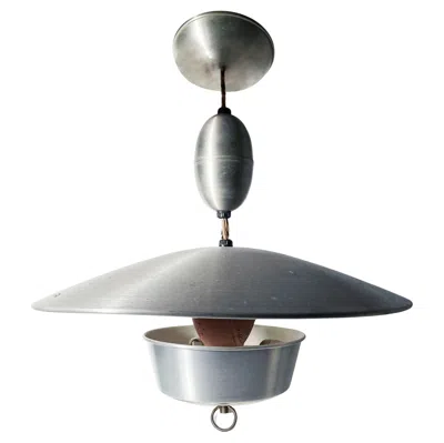 Pre-owned Lightolier Large Vintage Modern Aluminum Hanging Pull Light Pendant In Transparent