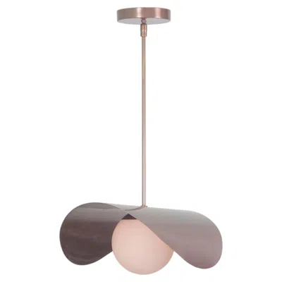 Pre-owned Lightolier Mcm Style Brass Saddle Shade Pendant With Glass Globe In Transparent