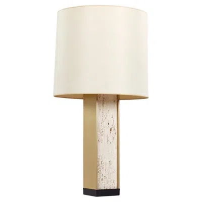 Pre-owned Lightolier Mid Century Brass And Travertine Lamp In Sand