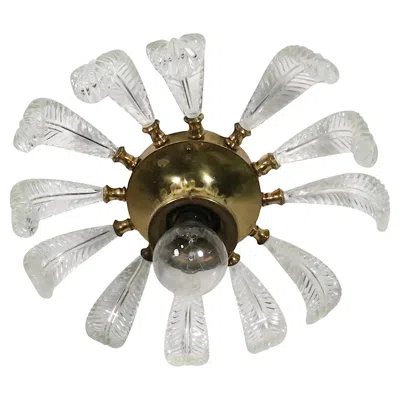 Pre-owned Lightolier Mid Century Hollywood Regency Palm Beach Art Deco Flush Mount Light Fixture In Transparent