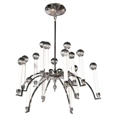 Pre-owned Lightolier Mid-century Modern 14-arm Chrome Chandelier By  In Transparent