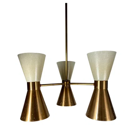 Pre-owned Lightolier Mid-century Modern 3-cone "hourglass" Hanging Pendant Attributed To  In Brown