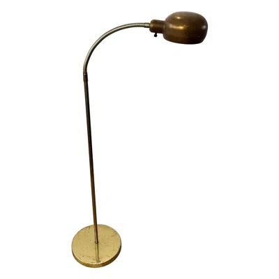 Pre-owned Lightolier Mid-century Modern Adjustable Brass Gooseneck Pharmacy Floor Reading Lamp In Beige