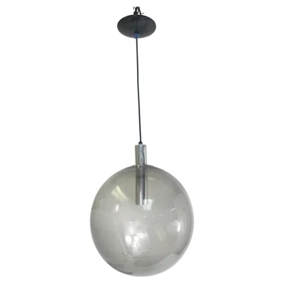 Pre-owned Lightolier Mid-century Modern Large Round Smoked Glass Pendant Lamp By  C1965 In Transparent