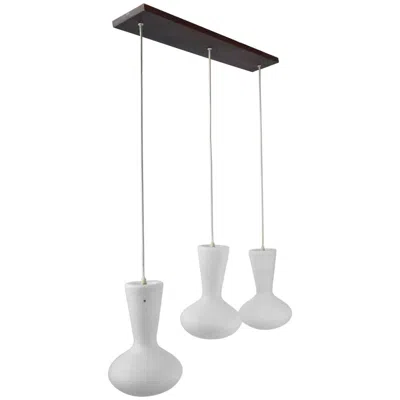 Pre-owned Lightolier Mid-century Modern Three Globe Chandelier In Brown