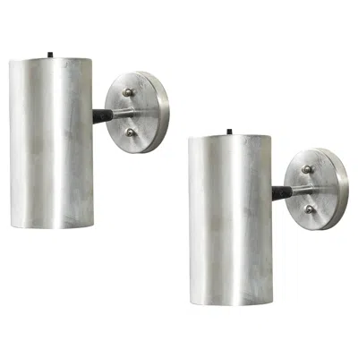 Pre-owned Lightolier Mid-century Modernist Brushed Aluminum Cylindrical Sconces By  In Transparent