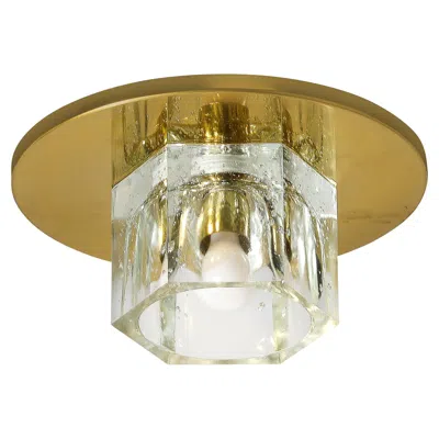 Pre-owned Lightolier Mid-century Modernist Hexagonal Shade Glass Flush Mount Chandelier By  In Brown
