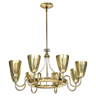 Pre-owned Lightolier Paavo Tynell For  Rare Ballerina Brass Eight-light Chandelier, 1950s In Brown