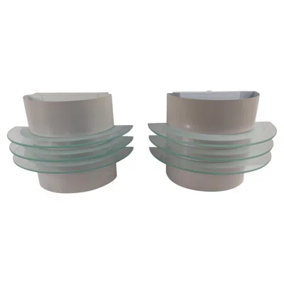 Pre-owned Lightolier Pair Of Art Deco Style Glass Tiered Wall Sconces, C1970 In Transparent