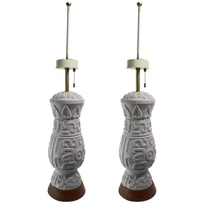Pre-owned Lightolier Pair Of Ceramic Lamps By Thurston In Transparent
