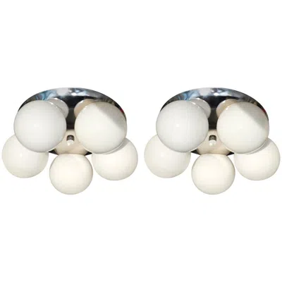 Pre-owned Lightolier Pair Of Five Globe Flush Mount Ceiling Lights In Sand