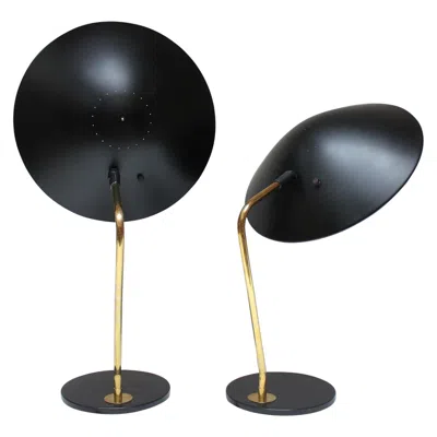 Pre-owned Lightolier Pair Of Gerald Thurston For  Brass And Metal Table Lamps In Black