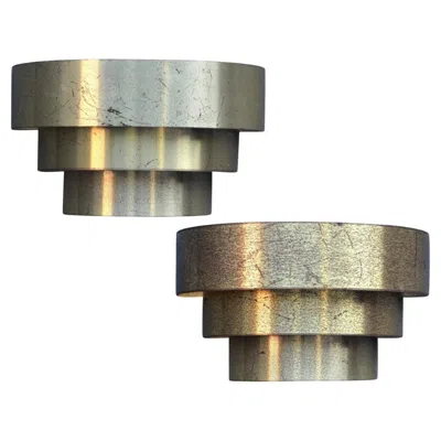 Pre-owned Lightolier Pair Of Minimalist 3-tiered Brass-plated Sconces By  In Transparent