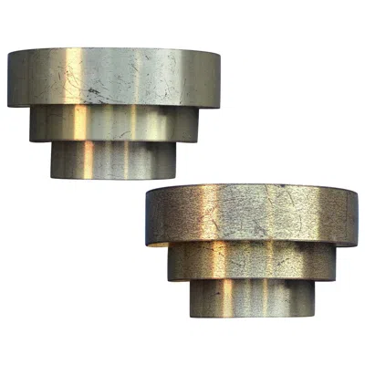 Pre-owned Lightolier Pair Of Minimalist 3-tiered Brass-plated Sconces By  In Transparent