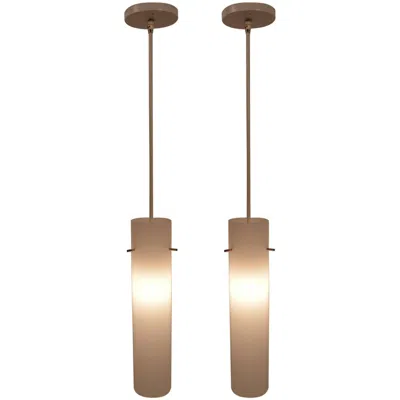 Pre-owned Lightolier Pair Of Plastic Cylinder Hanging Lights In Brown