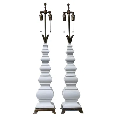 Pre-owned Lightolier Pair Of Porcelain And Brass Table Llamps 1940s In Transparent