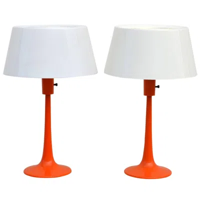 Pre-owned Lightolier Pair Of Pristine Vintage Lumilon Table Lamps By Gerald Thurston For  In Transparent