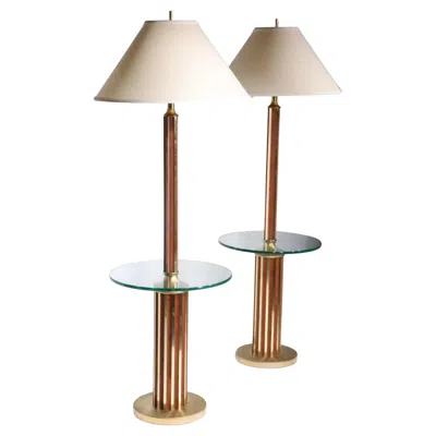 Pre-owned Lightolier Pr. Hollywood Regency Floor Table Lamps C. 1960/70's In Brown