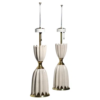 Pre-owned Lightolier Pr Mid Century Hollywood Regency Table Lamps By Gerald Thurston For  In Sand