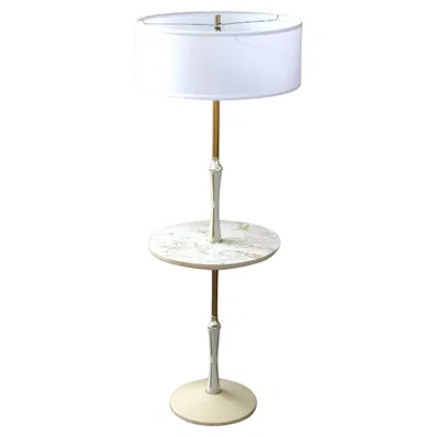 Pre-owned Lightolier Rare Brass Wood Table Floor Lamp White After Gerald Thurston