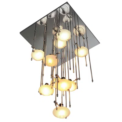 Pre-owned Lightolier Rare  Ten Light Halogen Flush Mount Chandelier , 1980s, Usa In Brown