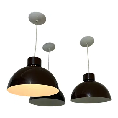 Pre-owned Lightolier Set Of 3  Pendant Dome Lamps In Black