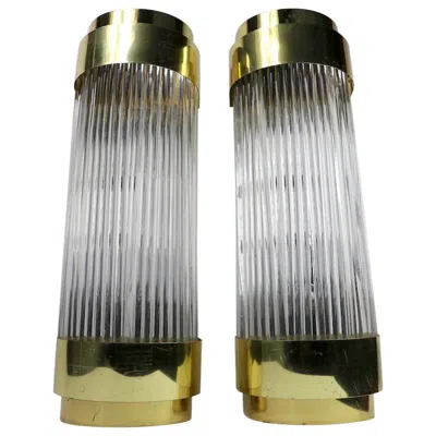 Pre-owned Lightolier Set Of 8 Lucite And Brass Sconces From Catskill Ny Resort Kutsher's In Transparent