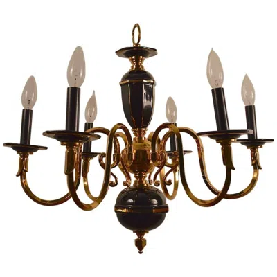 Pre-owned Lightolier Six-light Candle Style Black And Brass Chandelier