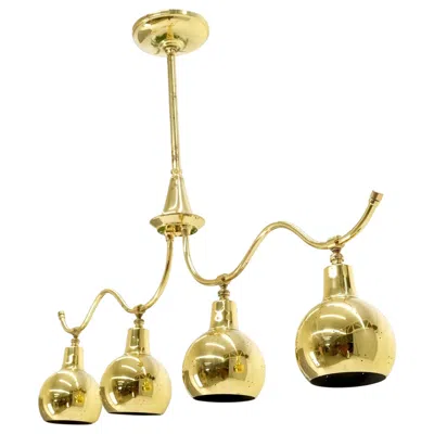 Pre-owned Lightolier Solid Polished Brass Ball Pear Shape Shades Light Bar Pool Table Fixture Chandel In Sand