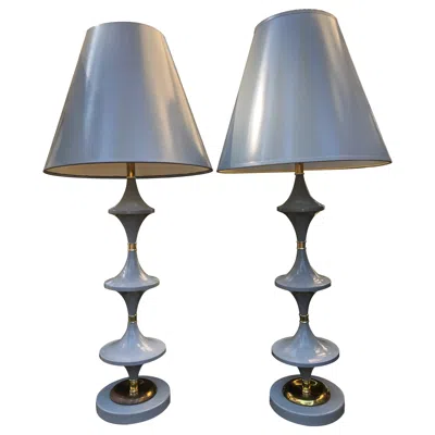 Pre-owned Lightolier Space-age Pair Ufo Grey Gerald Thurston Style Lamps  Mid-century In Gray
