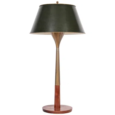 Pre-owned Lightolier Tall Gerald Thurston For  Radiating Brass & Walnut Table Lamp In Brown