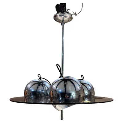 Pre-owned Lightolier Three Globe Chrome Pendant Directional Lamp 1960s Mid Century In Transparent