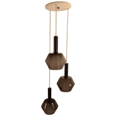 Pre-owned Lightolier Three-light Modernist Cascading Smoked Glass Chandelier After Panton In Black