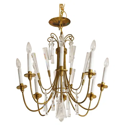 Pre-owned Lightolier Tommi Parzinger Style Brass And Crystal Chandelier In Transparent
