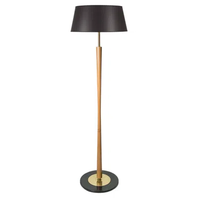 Pre-owned Lightolier Vintage  Turned Concave Wood Staff Floor Lamp By Gerald Thurston In Black