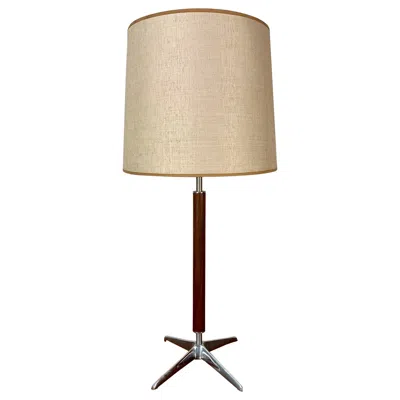 Pre-owned Lightolier Walnut And Chrome Table Lamp By Gerald Thurston In Brown