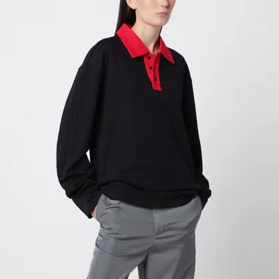 Lii Black/red Oversized Cotton Polo Shirt In Multi
