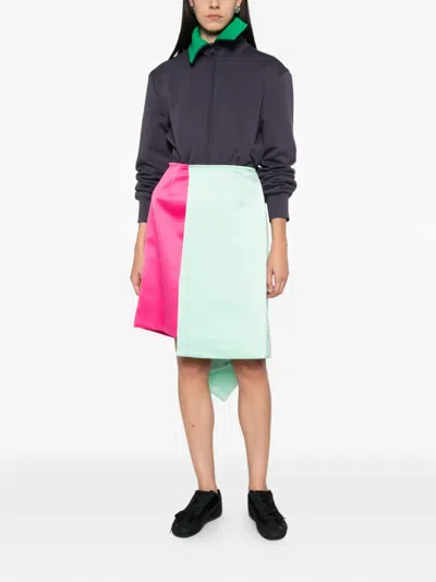 Lii Colour-block Draped Midi Skirt In Green