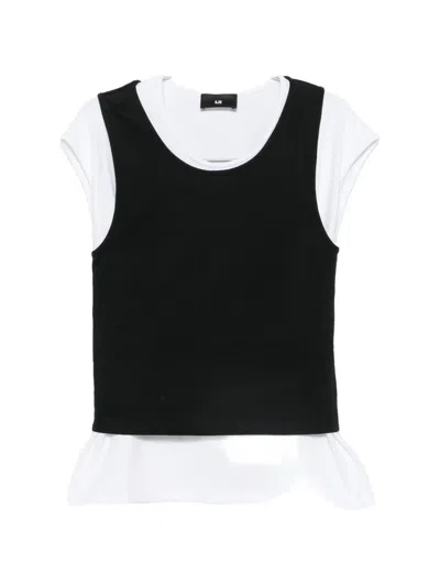 Lii Layered-design Cap-sleeve T-shirt In Black