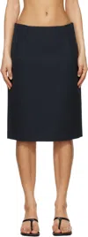 Lii Navy Stiff Midi Skirt In Navy