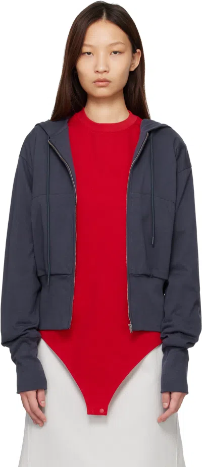 Lii Navy Wide Band Zip-up Hoodie In Black