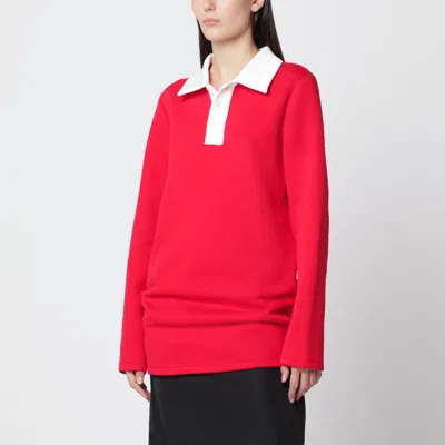 Lii Red/white Oversized Cotton Polo Shirt In Multi