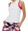 Lija Kaia Polo Tank In White/pink Paradise In White