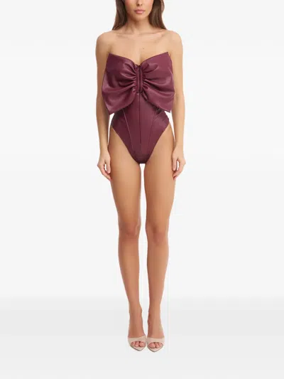 Lika Bow-detail Corset Bodysuit In Burgundy