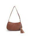 Like Dreams Ash Heart Tassel Woven Shoulder Bag In Cognac