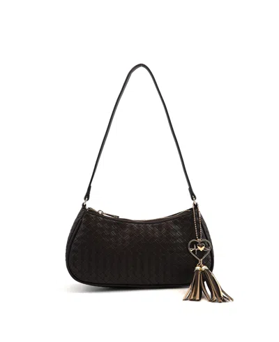 Like Dreams Ash Heart Tassel Woven Shoulder Bag In Dark Brown