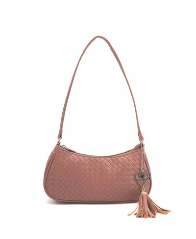 Like Dreams Ash Heart Tassel Woven Shoulder Bag In Mauve
